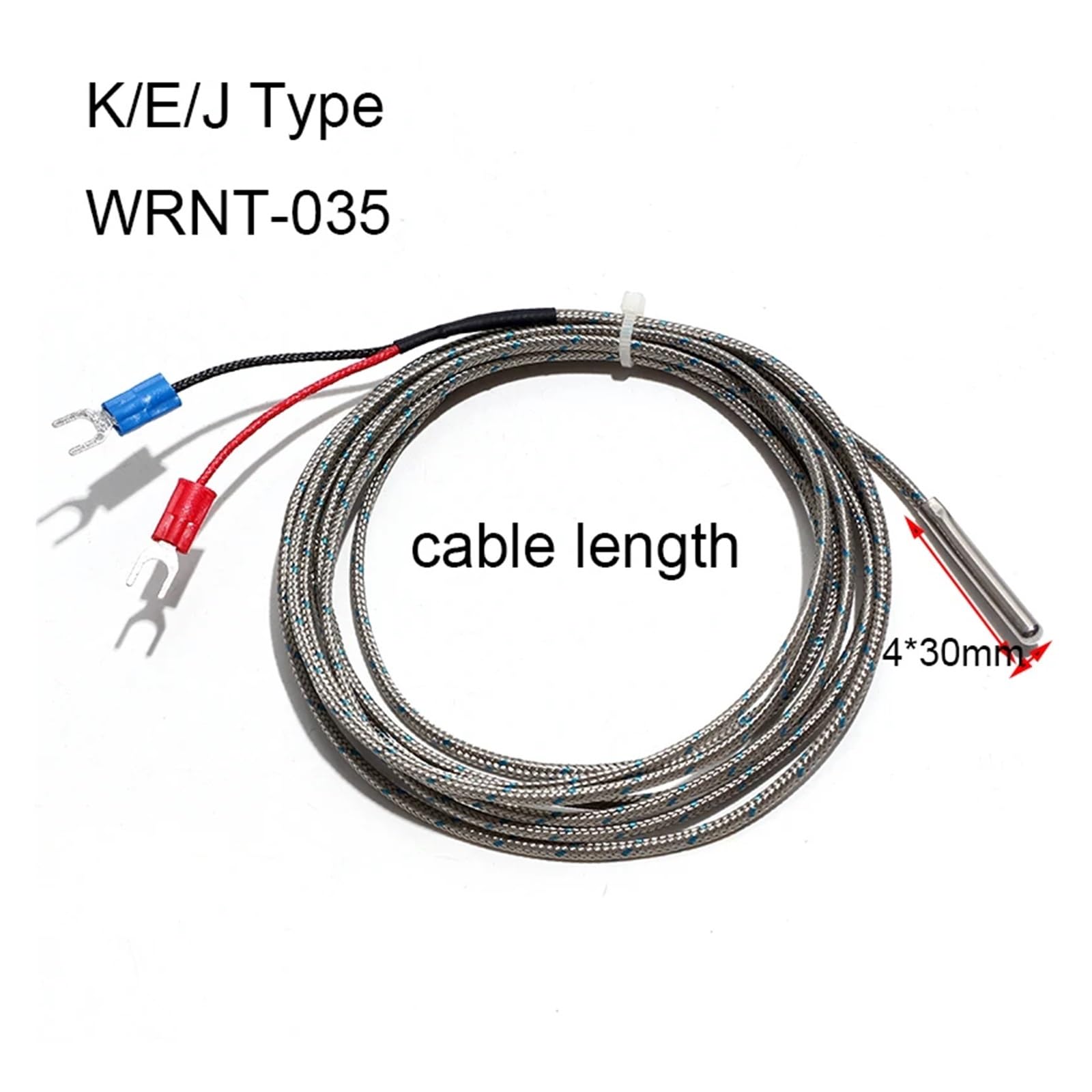 Sonda de termopar WRNT-035 K/E/J - 4x30 mm, cable blindado aleación 0,5-4 M, alta precisión (1 unidad)