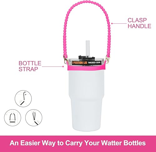 Miniatura 3 de Wellmora Mango de botella de agua, eslinga de silicona suave y duradera, soporte con correa para botellas de 8 a 40 onzas, compatible con accesorios
