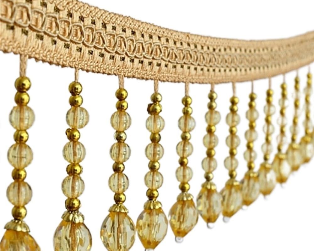 galons à Franges, Gland de Boule Suspendu Perles, Coupe Franges, Pompon suspendues tressées 5 mètres for Garniture Couture décorative Bord Couverture Table Rideau(Grijs)