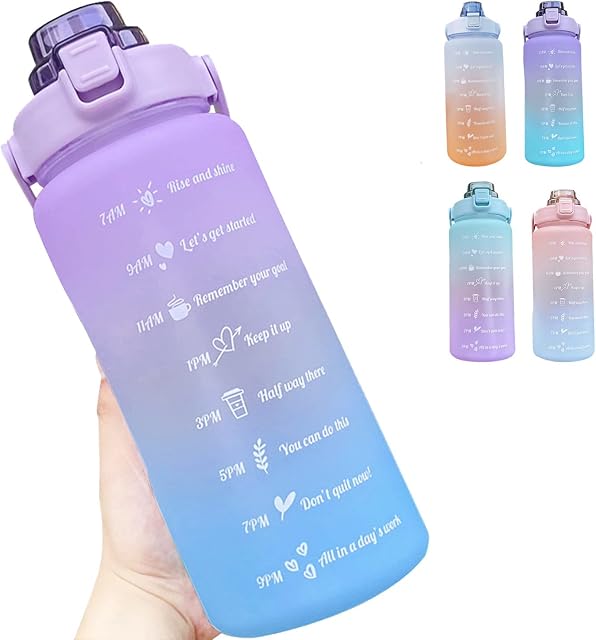Hatieo 2 Litre Water Bottle, Big Water Bottle with Straw, Leakproof Sport Water Bottle with Time Markings Reminder, Motivational Water Bottle for Fitness, Camping Yoga Trave Gym Outdoor Sports