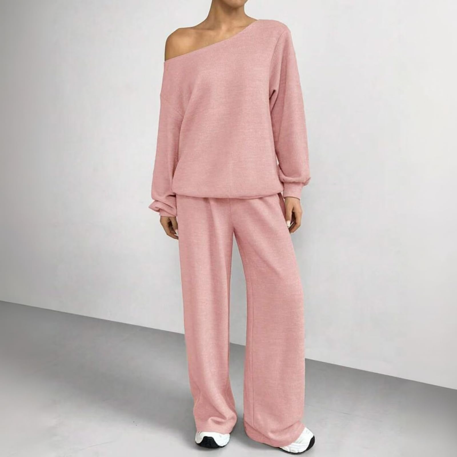 Jogginganzug Damen Elegant Schulterfrei Oberteile Leichter Langarmshirt