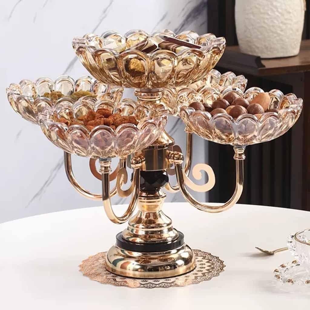 Corbeille à fruits rotative multicouche – Plateau à fruits en verre cristal pour la maison, le salon, la décoration de table à thé