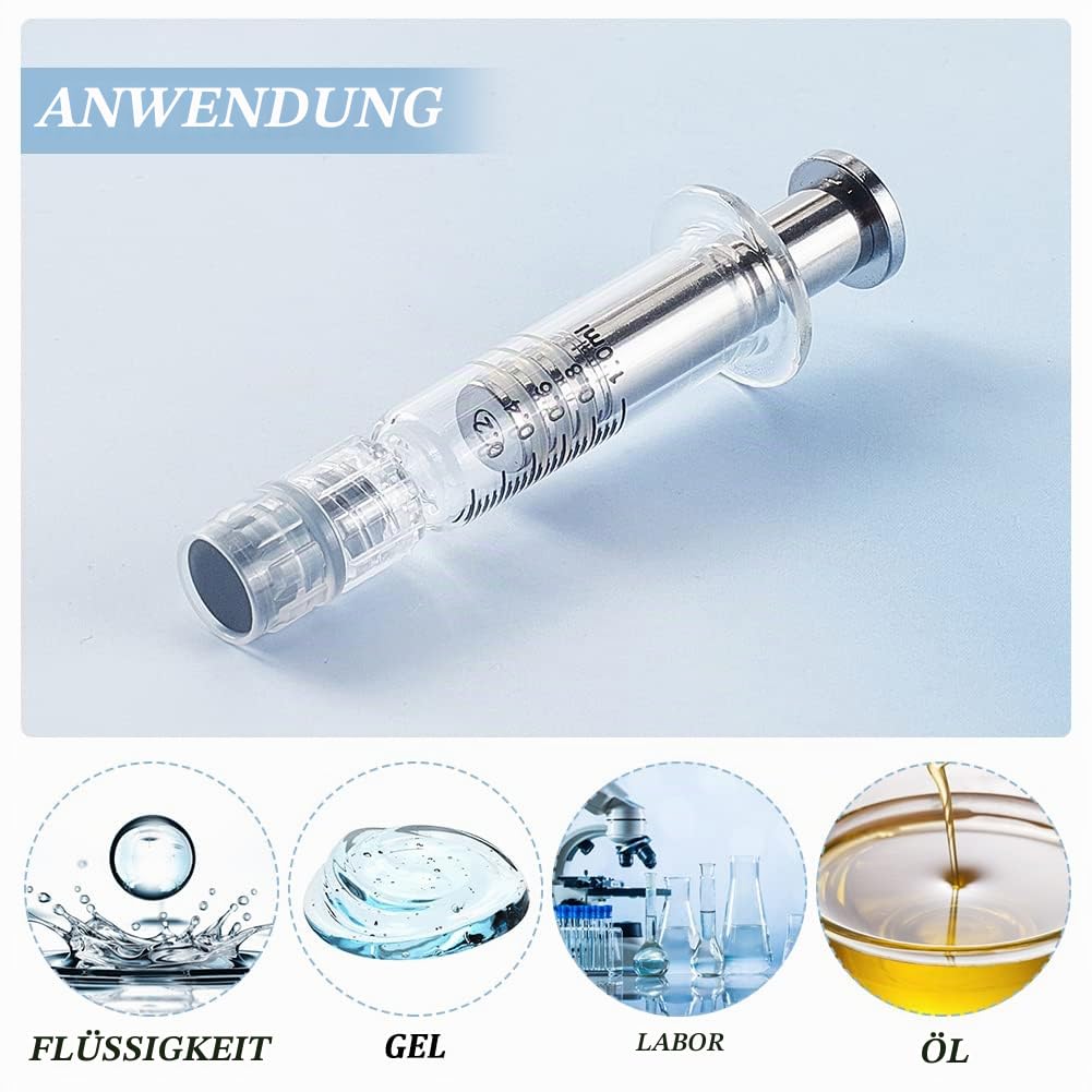 OLYCRAFT 10 Stück 1ML Borosilikatglas Spritze Hitzebeständige Luer Lock Spritze ohne Nadel Wiederverwendbare Glasspritzen für die Industrie oder Labor Flüssigkeiten Kleber Öl