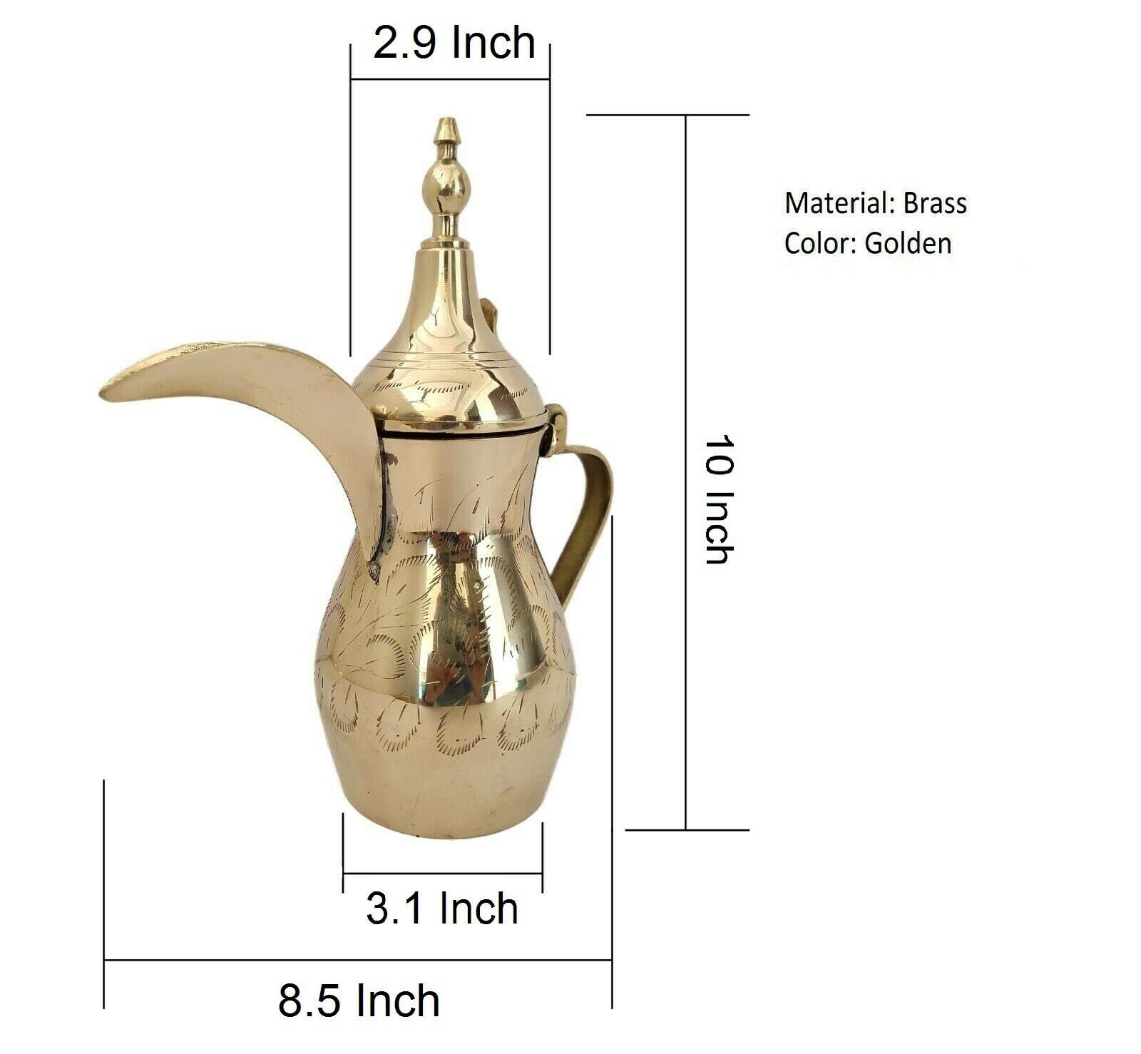 Sharvgun Mosiężny arabski dzbanek, dzbanek, kubek złoty Dallah dzbanek do kawy herbaty stoł-odzież kuchnia dekoracja picia mosiądz garnek oznaczony 25 cm