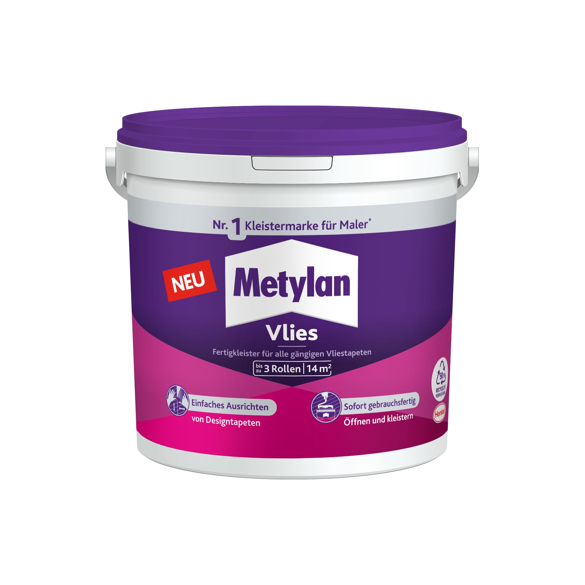 Metylan Colle prête à l'emploi pour papier peint intissé, résistante à l'humidité, colle pour papier peint facile, 1 x 3 kg