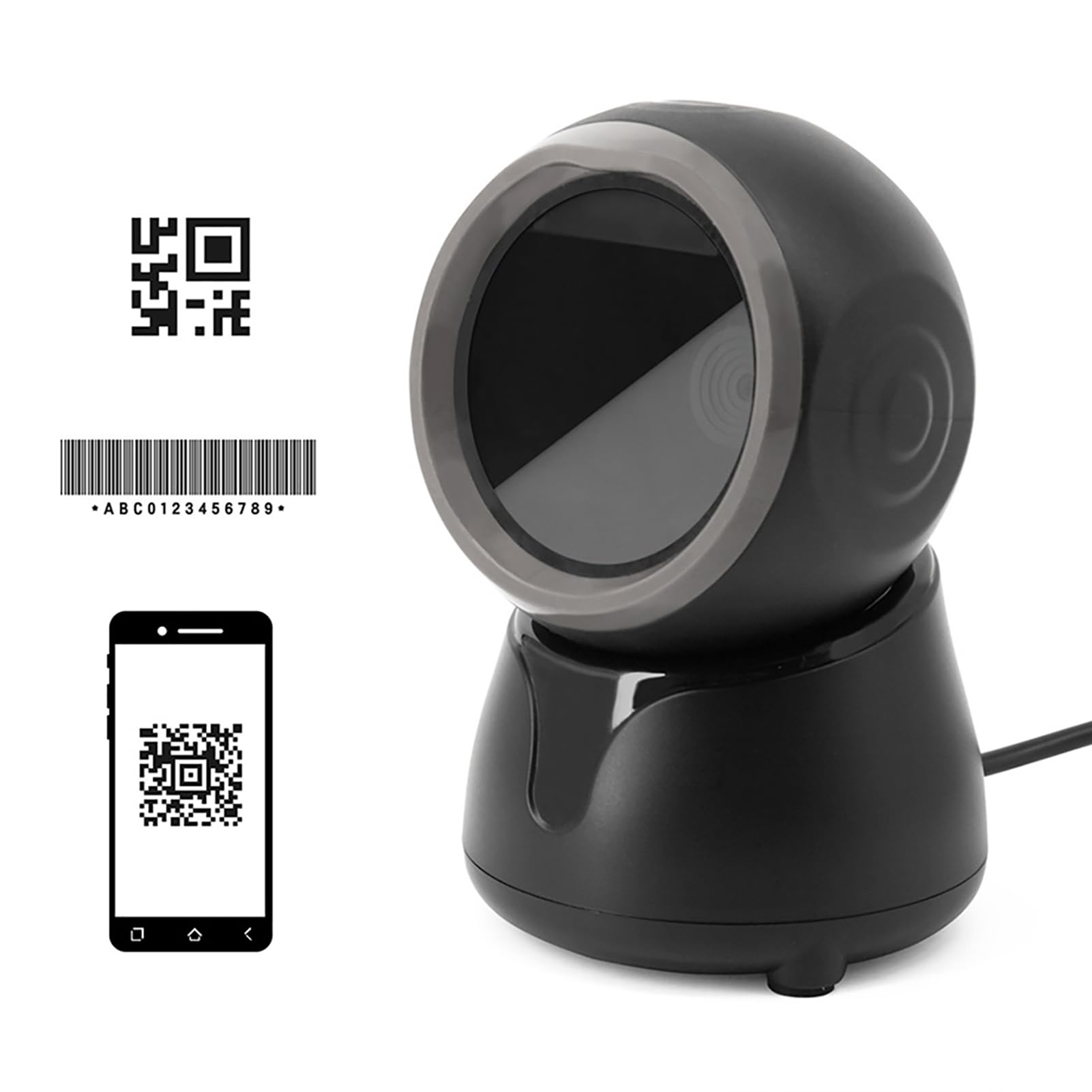 Domary Biurkowy Skaner Kodów Kreskowych 2D QR, Funkcja Głośnomówiąca i | Skaner z globalną migawką CMOS, Uchylone Okno 62 Mm, prędkość Dekodowania 120 Kl./s, do Systemów POS w Supermarketach