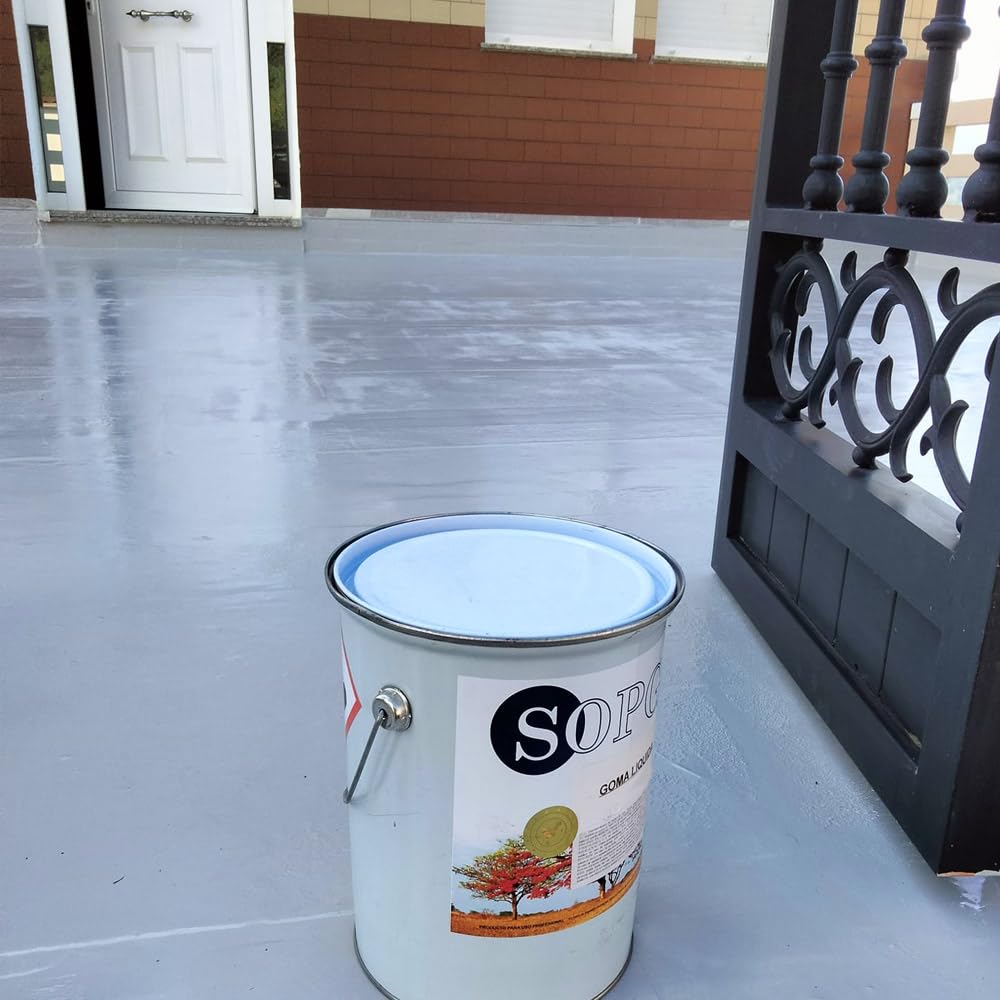 Goma Líquida de Poliuretano Sopgal 25kg Gris Membrana Impermeabilizante | Incluye Catalizador. Forma una membrana continua, elástica y sin juntas. Resiste la intemperie, rayos UV y aguas estancadas