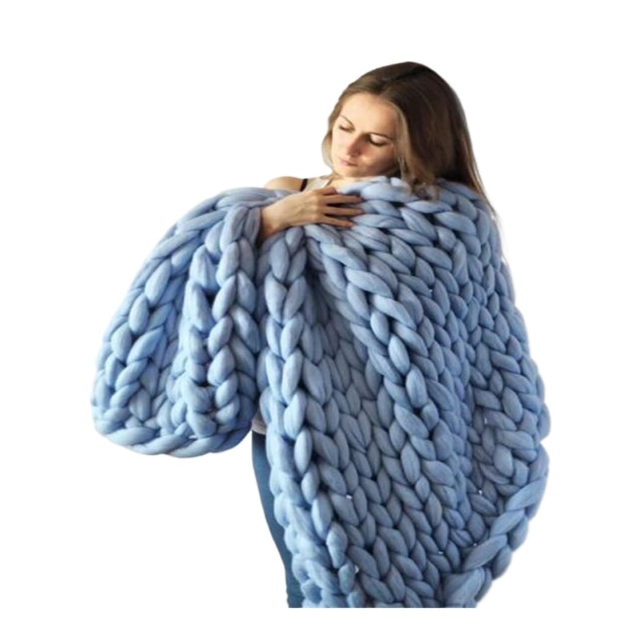 Włóczki do ręcznego dziergania, Chunky Roving Yarn For Hand And Arm Knitting DIY Multicolor(Sky blue 500g)