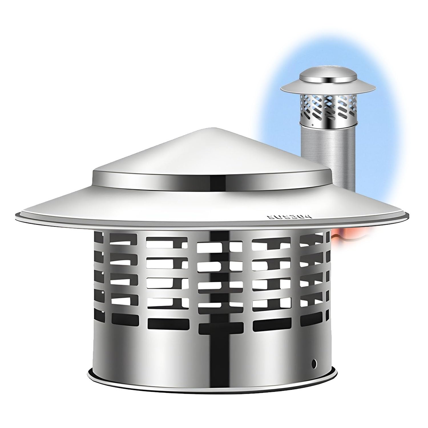 Stainless Steel Chimney Cap for Outside, Round Chimney Rain Cap with Screen for Stove Pipe Fireplace Chimney Weatherproof(110mm(4.3inch))
