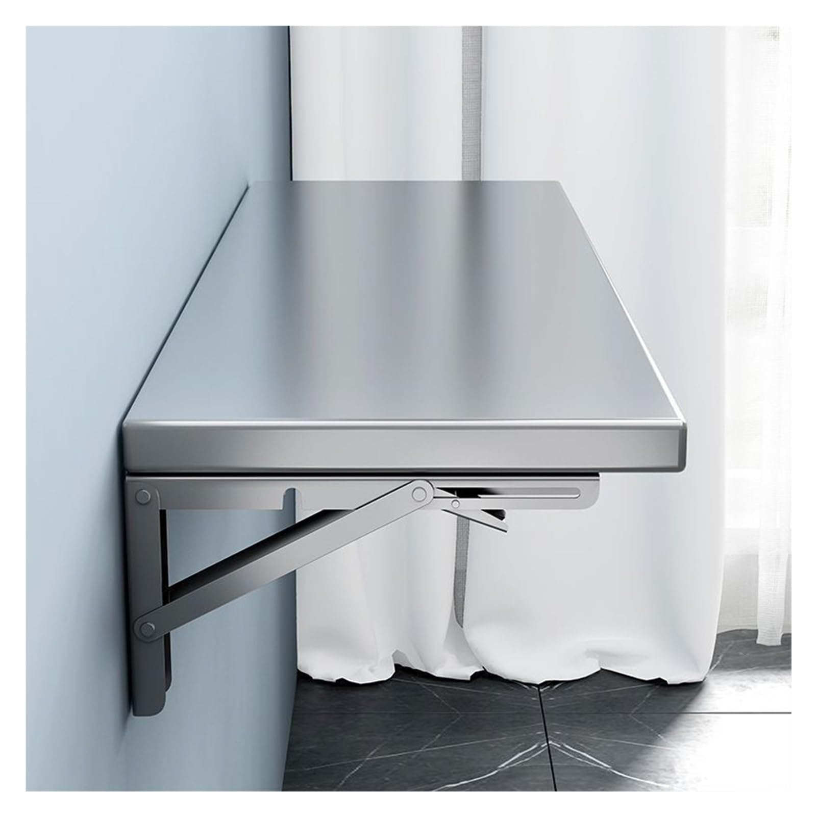 Tavolo da pranzo pieghevole da parete in acciaio inox, banco da lavoro pieghevole per garage, casa, ufficio, cucina e bar, tavolo galleggiante salvaspazio (80 x 40 cm)
