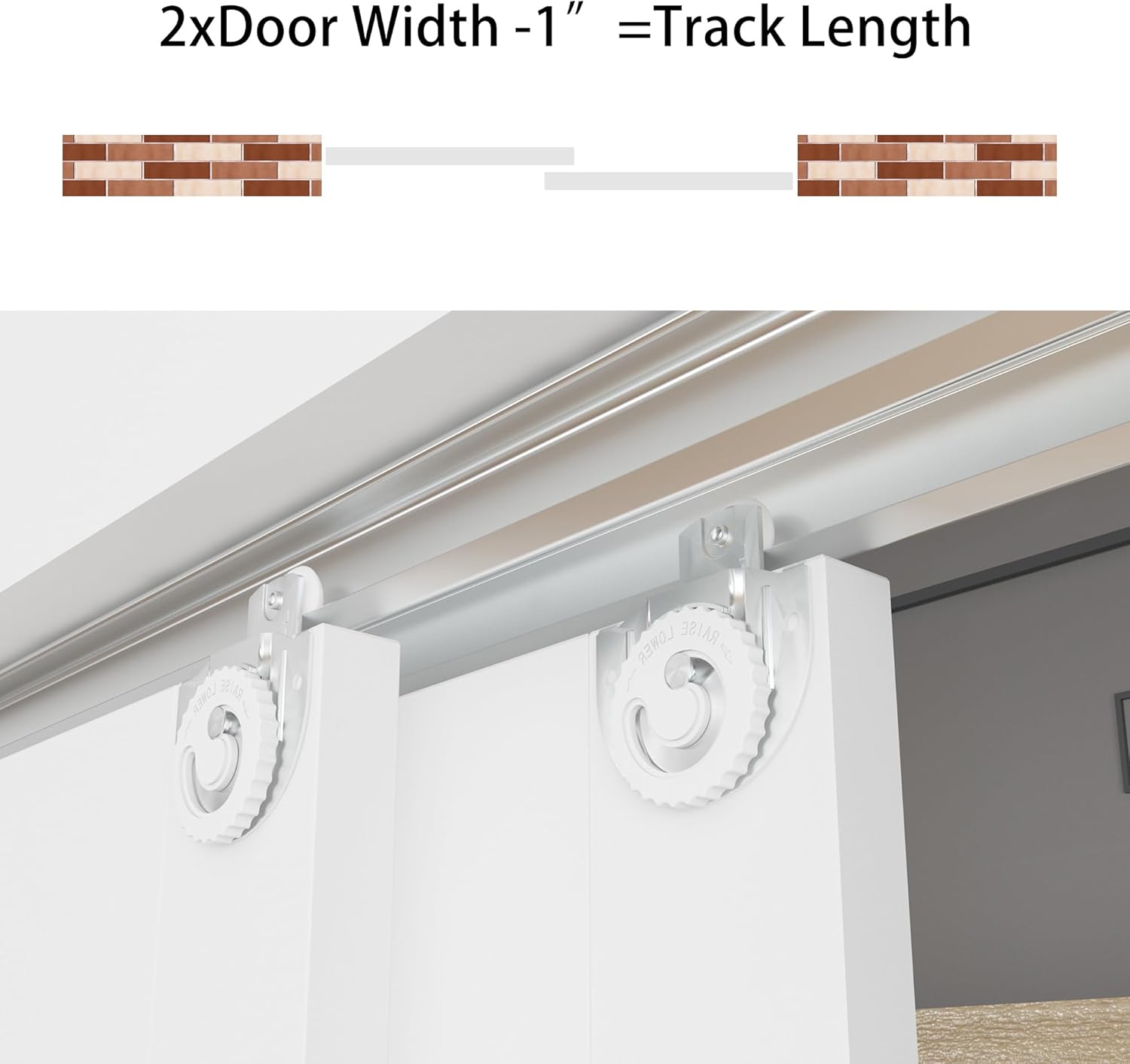 Bypass Sliding Door Track Hardware 48, Wardrobe Closet Door Steel Track Set, Easy to Install,Smoothly and Quietly, for 2 Door System