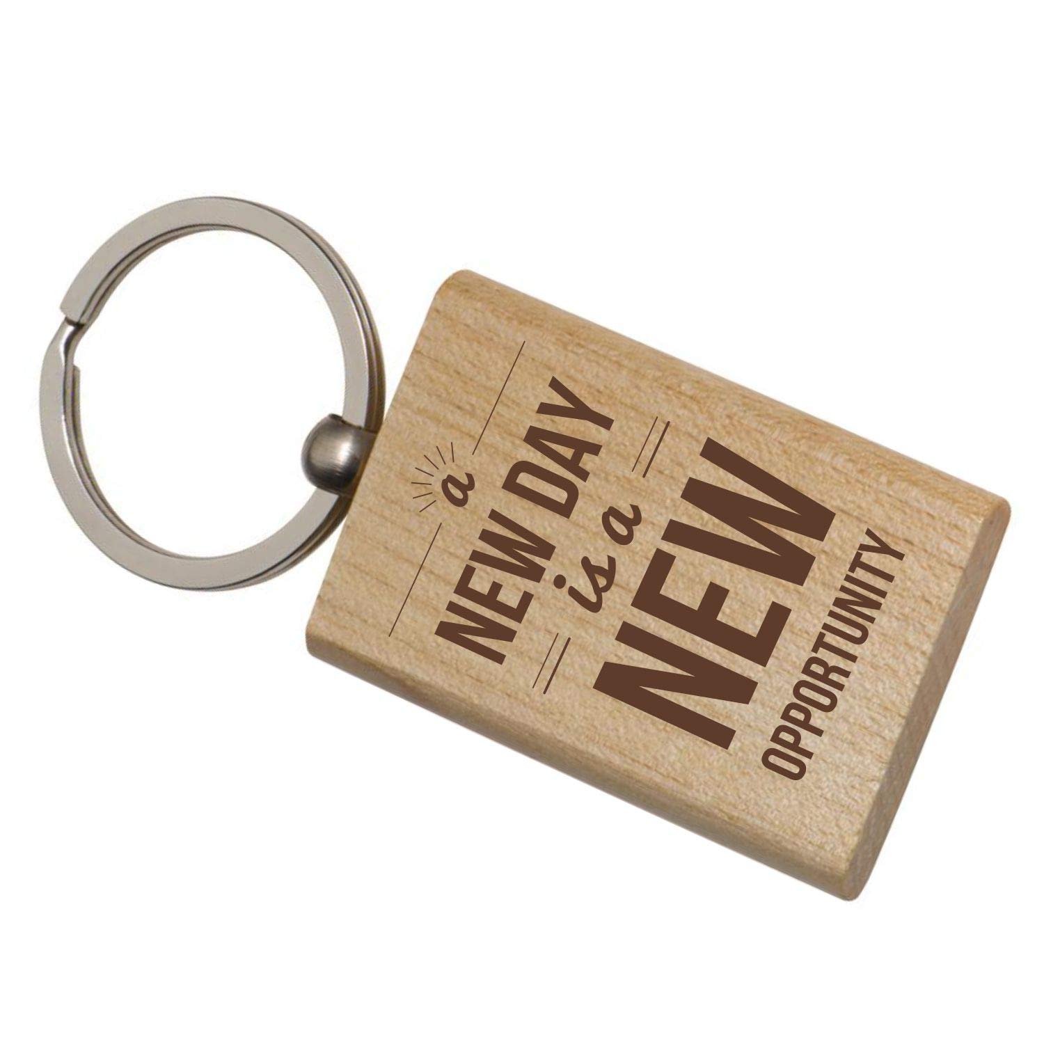 Wooden Keyrings for Men Motivational Quotes A New Day is a New Opportunity Engraved Keychain for Men Women Car Bike Home