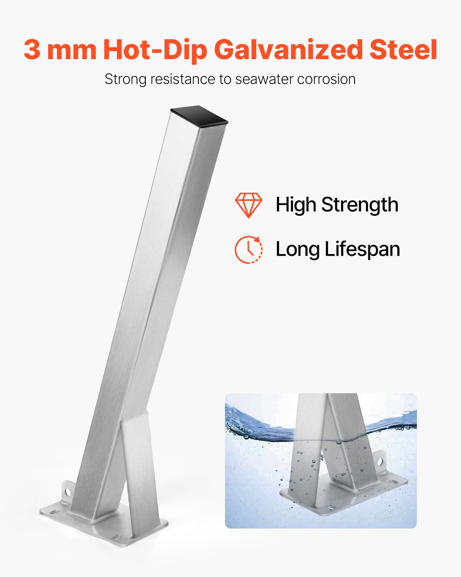 VEVOR Supporto per Verricello per Rimorchio per Barche 76 x 76 x 863 mm Palo per Argano per Rimorchio con Bulloni a U per Timone di Traino 76 mm x 76-101 mm per Moto d'Acqua, Barca a Vela
