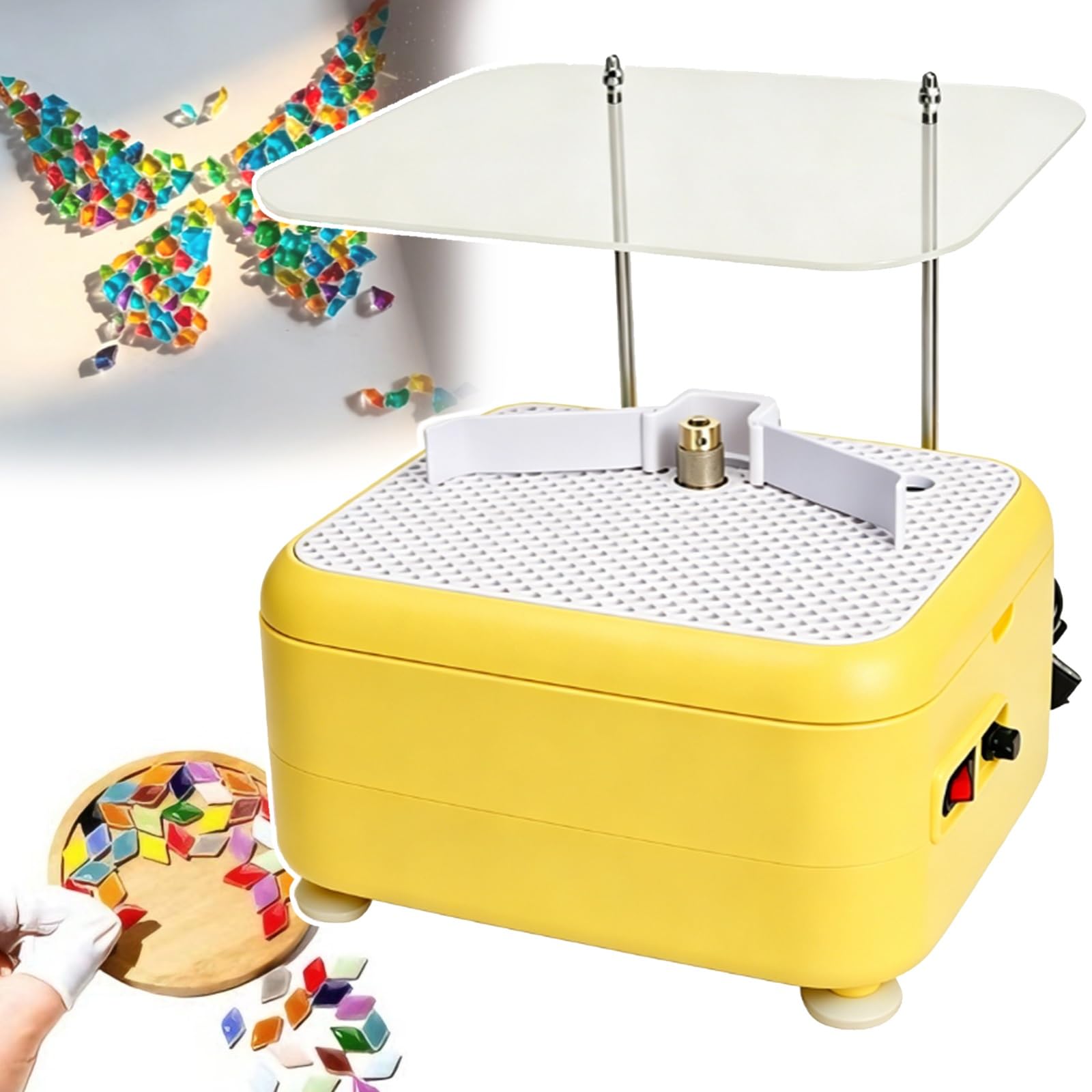 YXYLJOZ Stained Glass Grinder with Baffle, 4200RPM Mini DIY Grinding Tool Kit, for Colored Stone Mosaics, Handcrafted Glazed Glasswork, Gemstone polishing