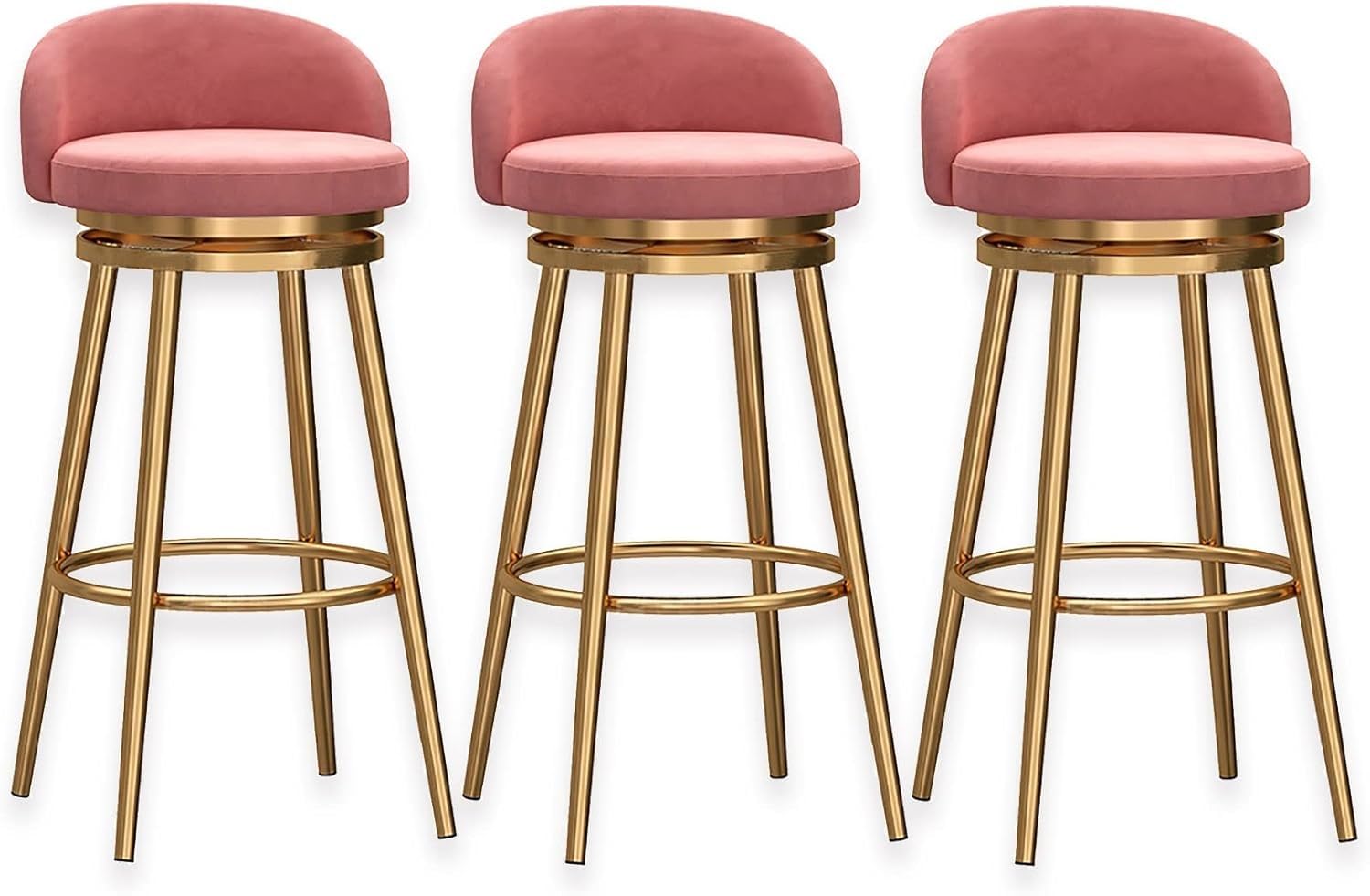 IUokLU Velvet Swivel Bar Stools for Kitchen Counter Tall Barstools with Gold Metal Footrest 150kg Capacity Black 65cm(Pink-75cm)