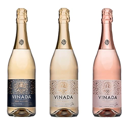 VINADA - Chardonnay crujiente, oro espumoso, paquete variado, vino sin alcohol, 25.4fl oz (3 botellas de vidrio)