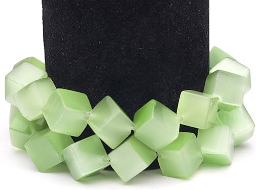 Miniatura 1 de Cuentas de ojo de gato verde menta Cubo diagonal de fibra óptica Cuentas de vidrio 0.512 in