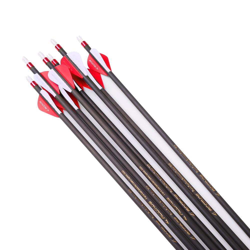 6/12pc Longueur Personnalisée Flèches en Carbone 300/350/400/500/600/700/800 Spine Pointe Amovible 2" Plume en Plastique Flèche de Chasse Flèche de Sport pour Arc Recurve Arc à Poulies Tir à l’Arc