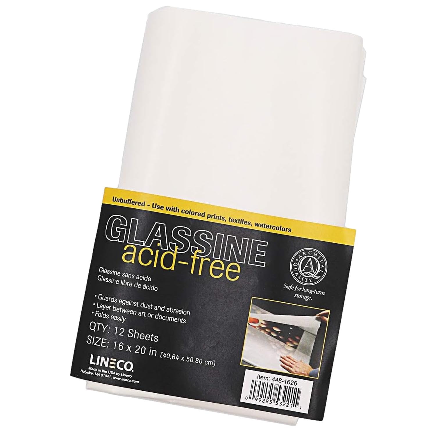 - Lineco, 16x20 Glassine Sheets, Acid-Free Unbuffered Interleaving Tissue, White
