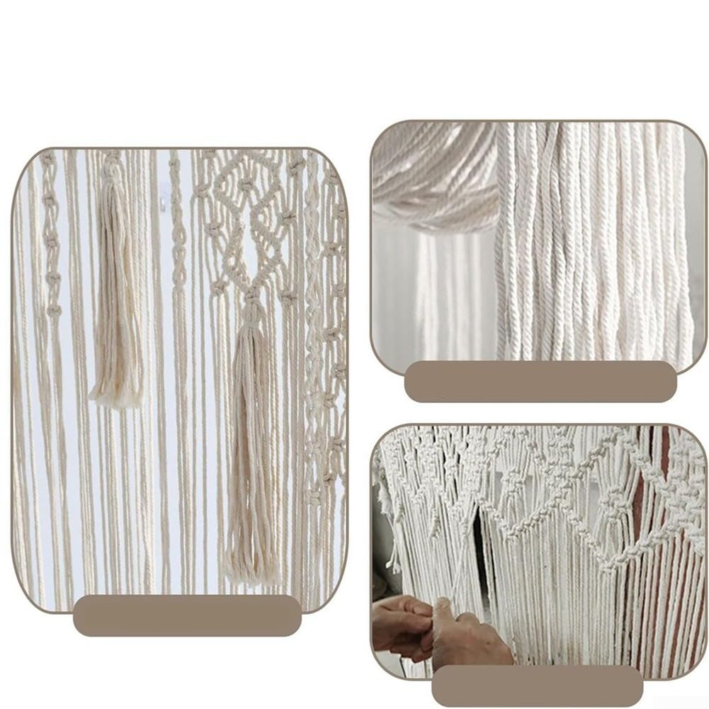 Rideau de porte bohème en macramé, rideau de porte tissé bohème, fait à la main en corde de coton, tapisserie de séparation de pièce, pour chambre à coucher, salon, décoration de mariage, beige
