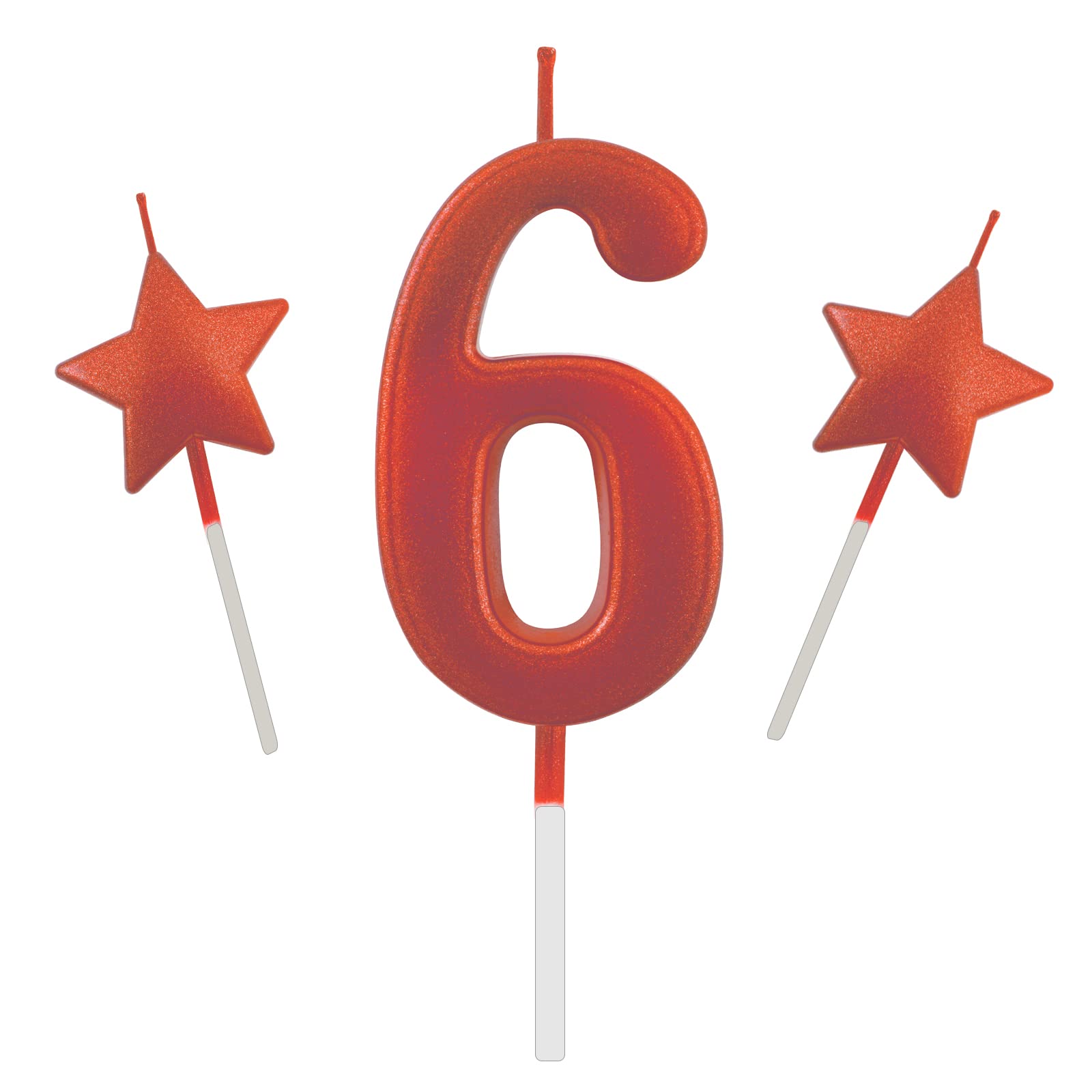 Velas de cumpleaños de 2.75 pulgadas, color rojo con purpurina, decoración y celebración para fiestas de adultos/niños (2.75 pulgadas, rojo número 6)