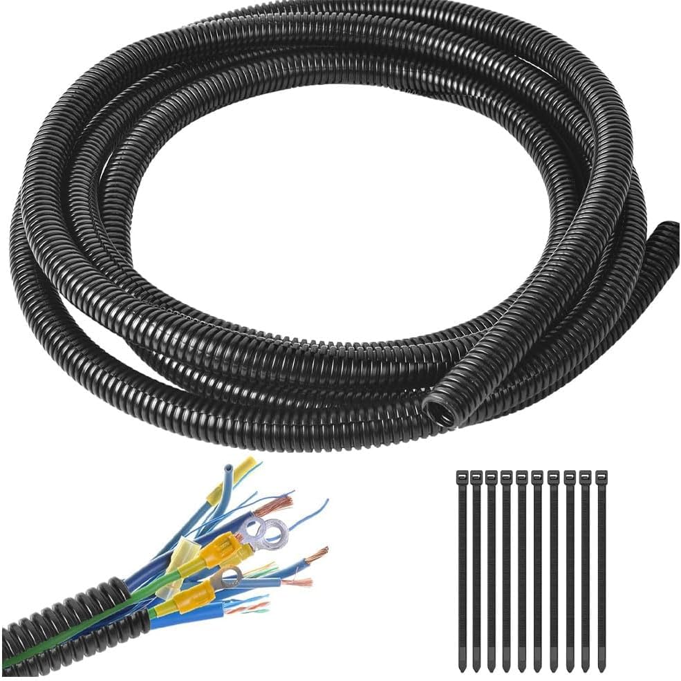 Black 3/8 inch Split Wire Loom Tubing Alex Tech 32.8ft