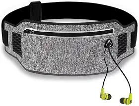 Pochete Corrida Fitness Slim Cintura Antifurto Money Viagem Doleira Água Porta Celular Documento Treino Academia Caminhada Bike Celular (Cinza/Preto)