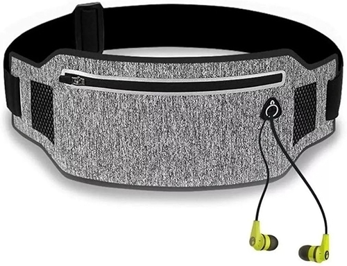 Pochete Corrida Fitness Slim Cintura Antifurto Money Viagem Doleira Água Porta Celular Documento Treino Academia Caminhada Bike Celular (Cinza/Preto)