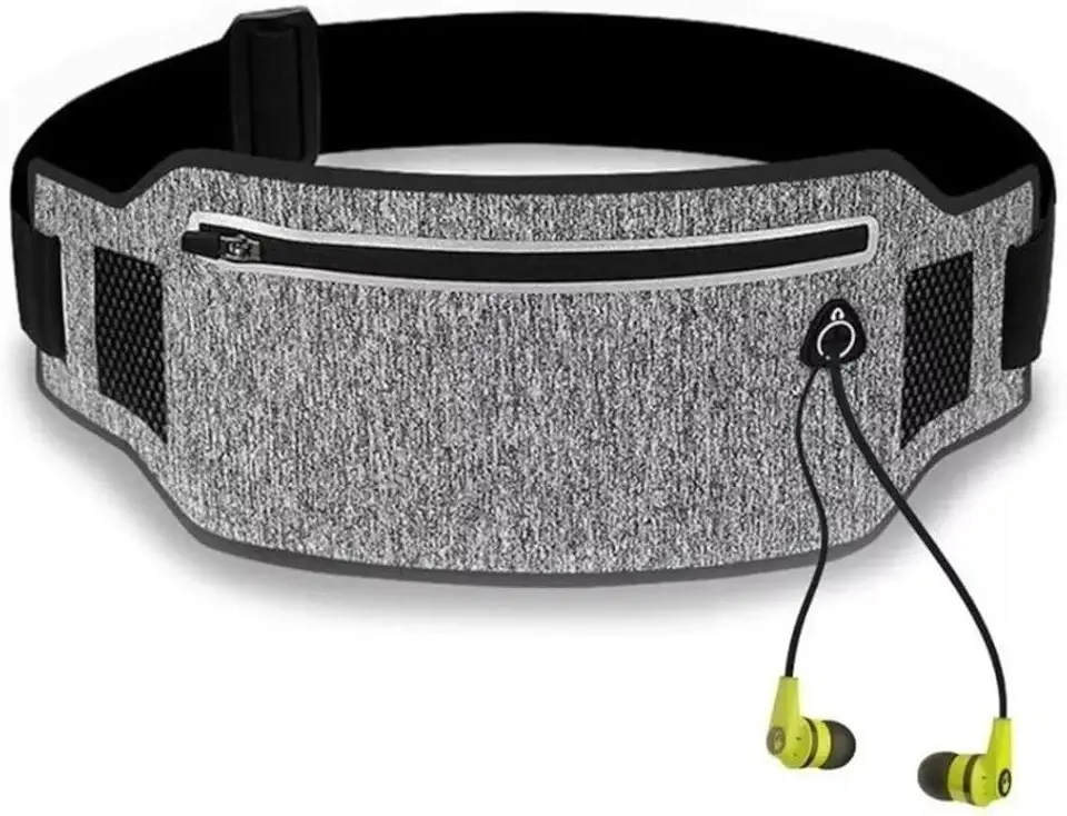 Pochete Corrida Fitness Slim Cintura Antifurto Money Viagem Doleira Água Porta Celular Documento Treino Academia Caminhada Bike Celular (Cinza/Preto)