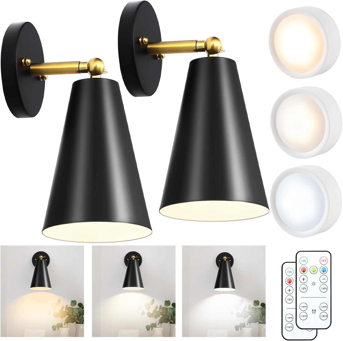 haultop Battery Operated Wall Sconce, Remote Control Battery Operated Wall Lights, Wireless Wall