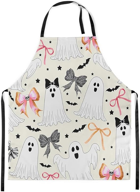Erosebridal White Ghost Apron Spooky Halloween Kitchen Apron Women - Gothic Silhouette Cute Room Decor