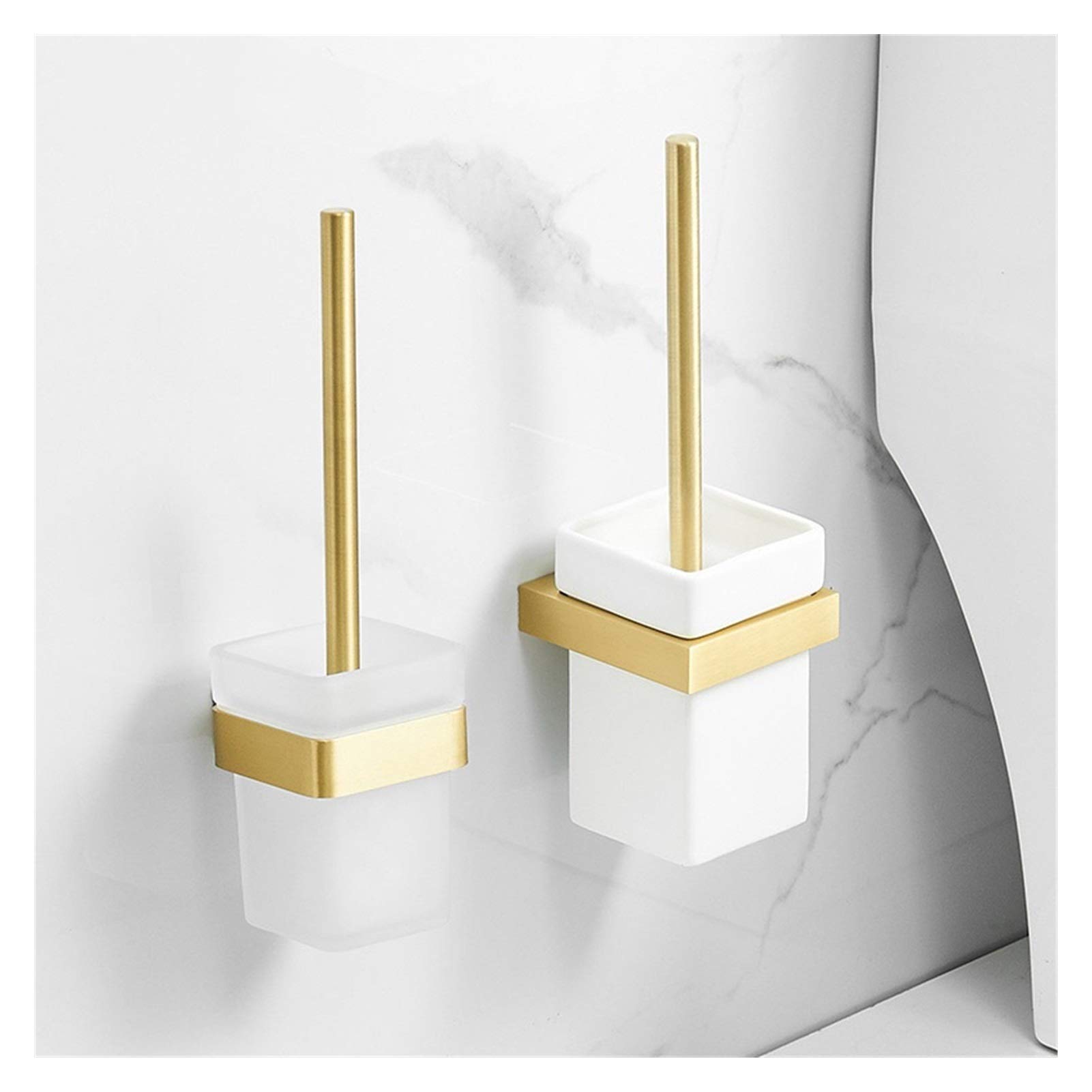 Conveniente Baño para el soporte de la cepillo de inodoro Espacio de aluminio de aluminio cepillado dorado cepillo rack montaje en pared estante de almacenamiento accesorios de baño Uso doméstico