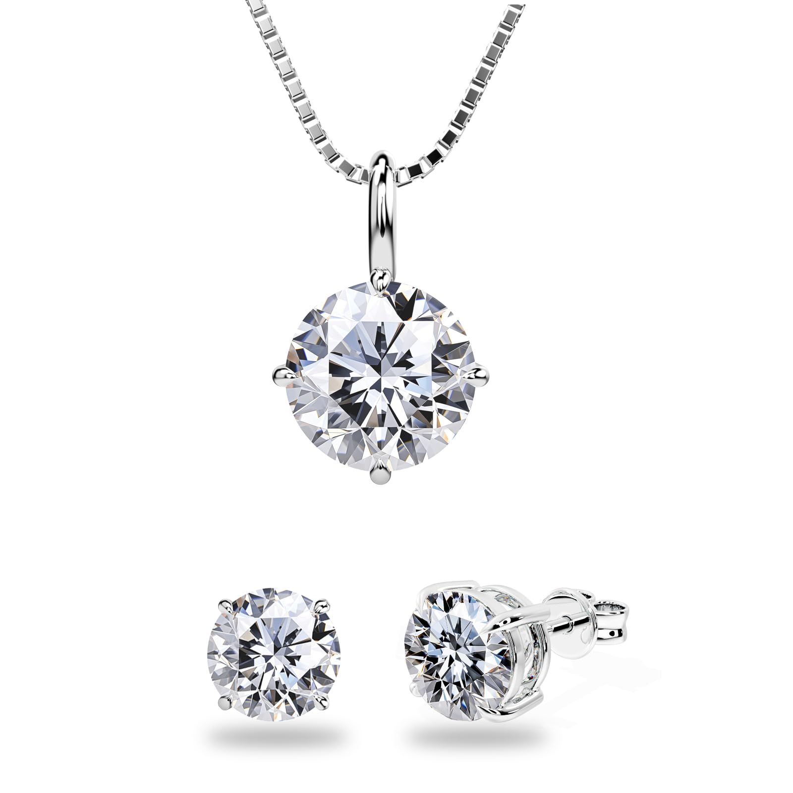 SIGALITMoissanite Diamond Necklace for Women (3.0 Carat) Moissanite Stud Earrings 1 CTW (0.5 Ct Each)