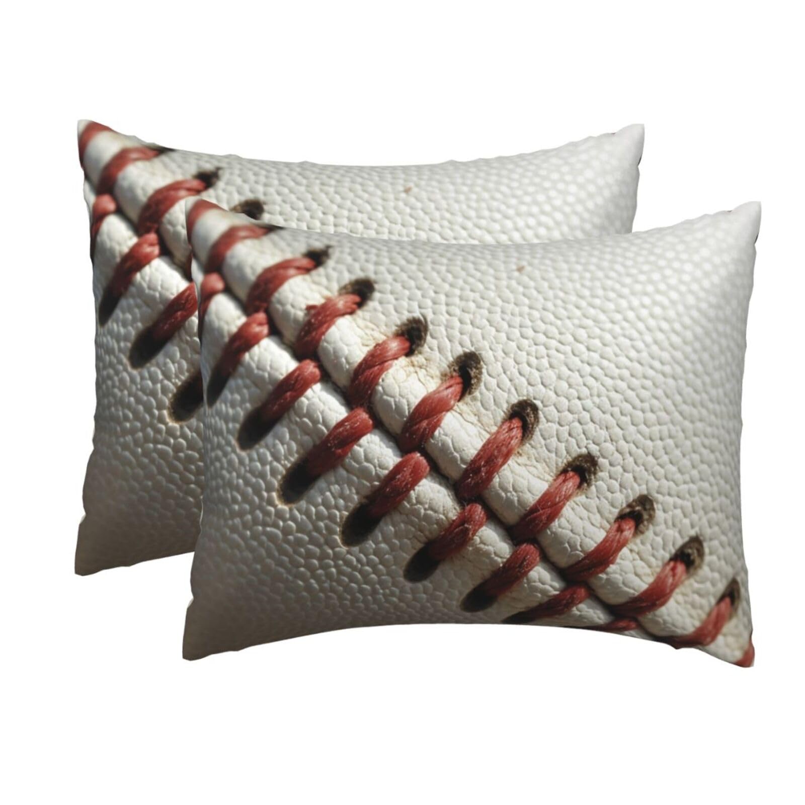 2 Pack Standard Pillow Cases with Hidden Zipper, Soft Breathable Pillow Covers for Hair and Skin, Baseball Lace Close Up Pillowcases 20"x26" Bed Pillow Protectors Cover for Sleeping Gifts