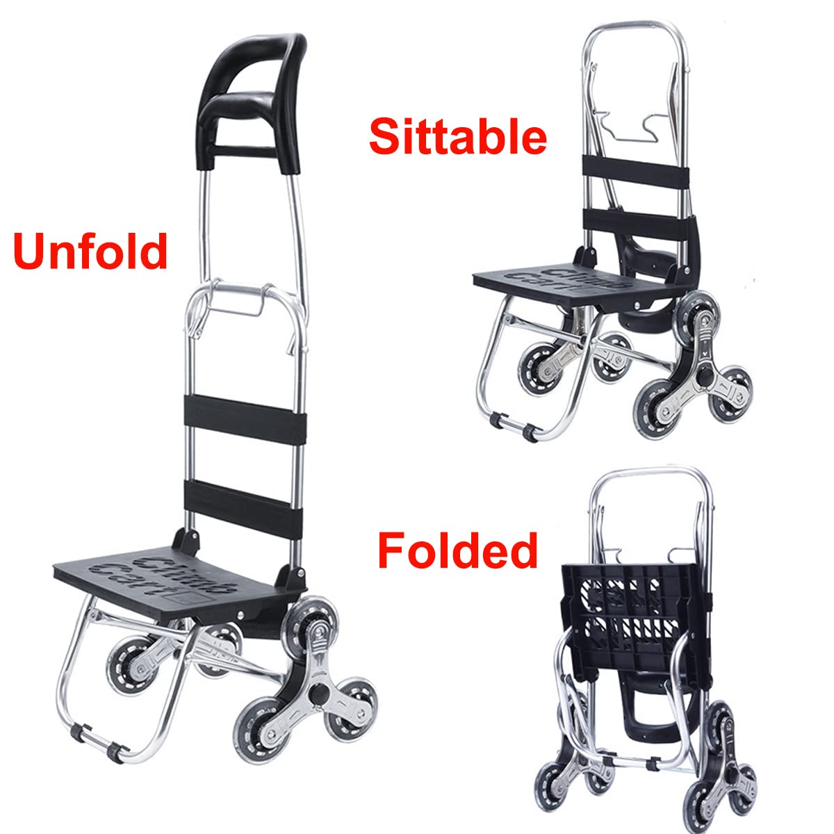Zusammenklappbarer Einkaufstrolley auf 6 Rädern, Leichter 2-in-1-Einkaufswagen aus Aluminium mit Abnehmbarer Tasche, Treppensteig-Einkaufswagen (Blau 2)