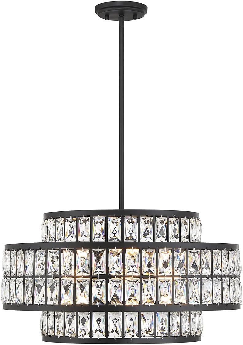 Savoy House 7-9046-4-89 Renzo Crystal Mid-Century Clear Crystal Pendant, 4-Light 240 Total Watts, 12" H x 22" W, Matte Black