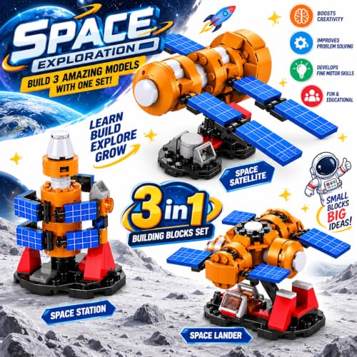 Image of SUPER TOY 3 in 1 Educational Building Blocks Space Exploration Set for Kids, DIY STEM Construction Toy with 155 Pieces, 3 Different Models, Creative Learning Building Kit for Boys & Girls Ages 6+