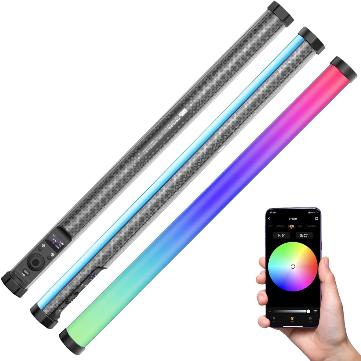 Pixel 23inch Photography Light Tube Wand Video Lights RGB Light Smart Phone APP Control Handheld Rechargeable Lighting and it is Suitable for Creative Shooting, Live Streaming, Camping Photogra