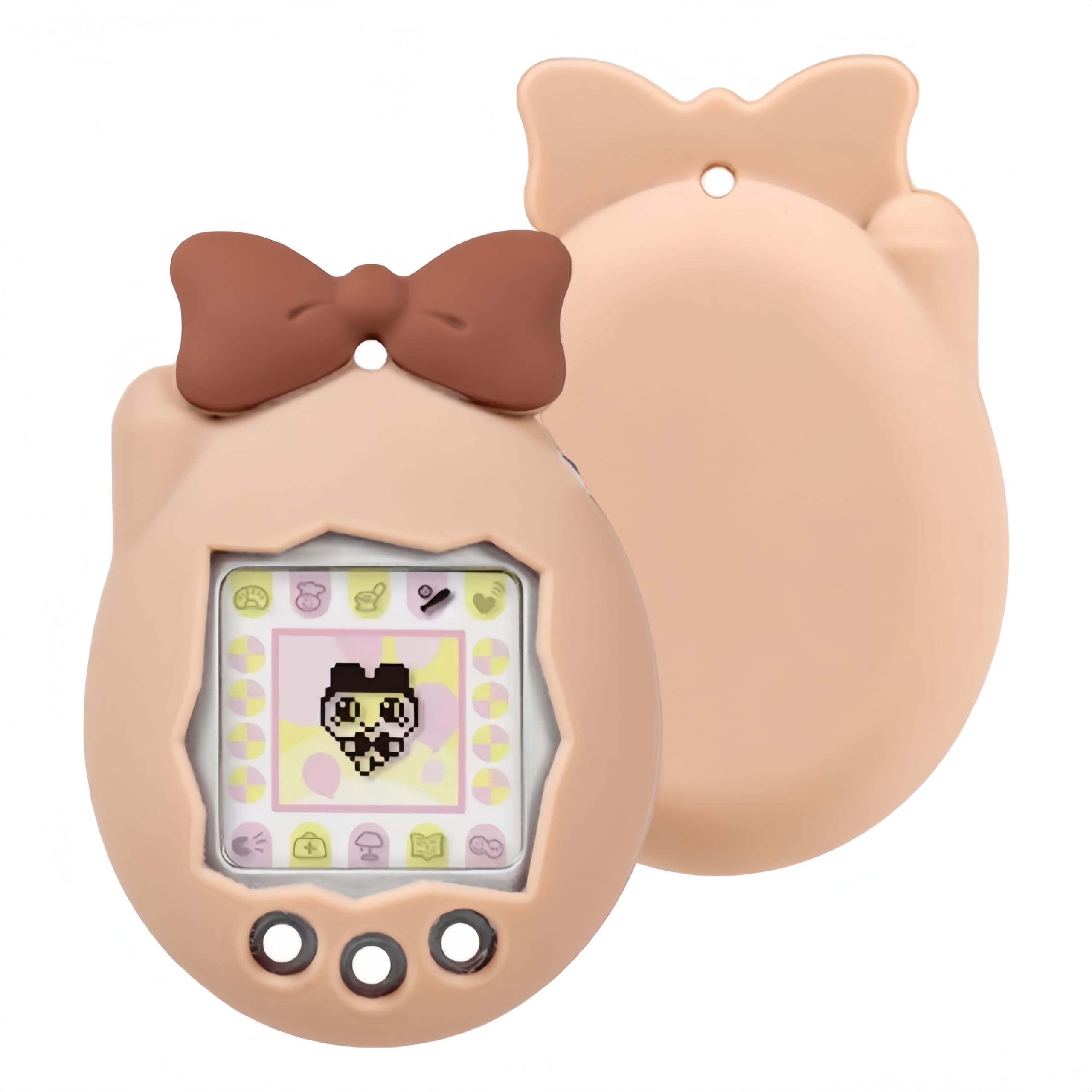 Silicone Protective Case Compatible with BANDAI Tamagotchi Connection V3 – Shockproof, Cute Bow Design, Soft Cover for Daily Carry and Travel (Milk Tea Color)