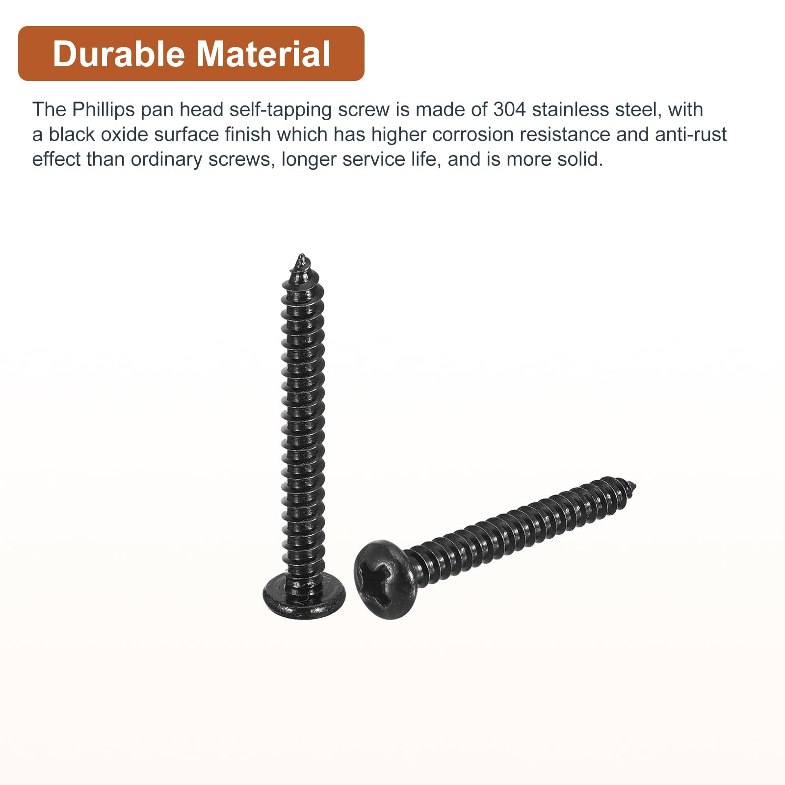 DTGN #6x1-1/4" Phillips Pan Head Self-tapping Screw - 50Pack - Black Oxide 304 Stainless Steel Sheet Metal Screws Wood Screws - Image 3