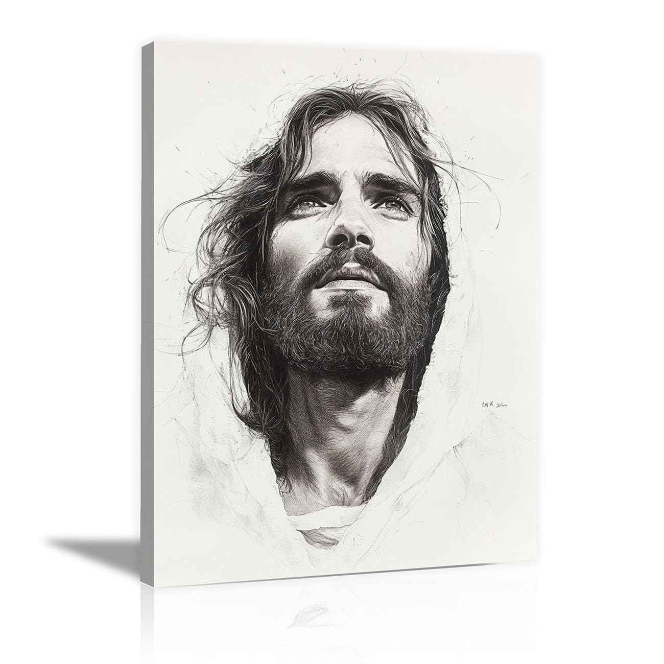 QUSAAOU Jesus Canvas Wall Art Modern Jesus Sketch Christian Religious Prints Painting for Bedroom Living Room Bedroom Hallway Home Decoration(black white)-50x70cm Framed