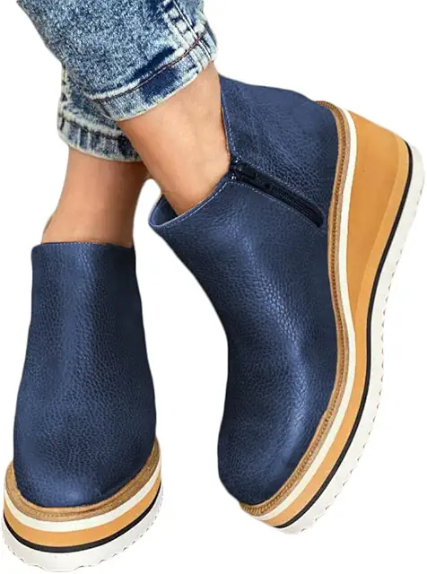 Bottines Femme à Talon Compensé - Plateforme Confortable - Chaussures Décontractées