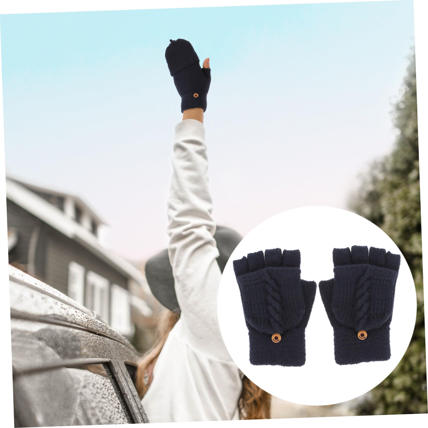 FRCOLOR Guantes sin Dedos para Mujer 1 Par de Punto Solapa Negro
