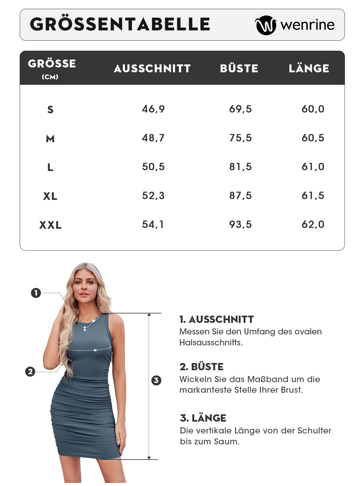Wenrine Abito da donna senza maniche, scollo rotondo, a coste, estivo, elasticizzato, per feste, club, bodycon mini abito slim fit
