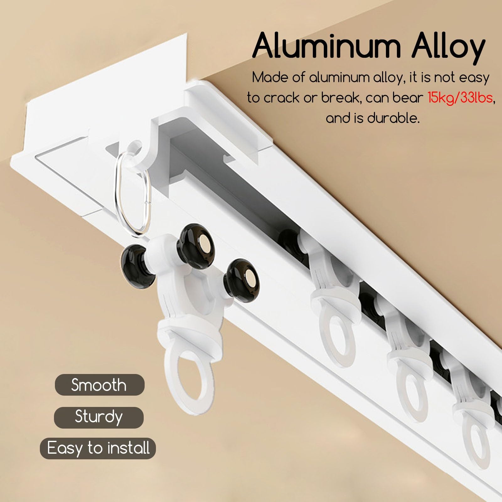Riel de cortina de aluminio divisor de habitación, metal resistente, soporta hasta 15 kg, montaje empotrado para cortinas gruesas, 6,6 m