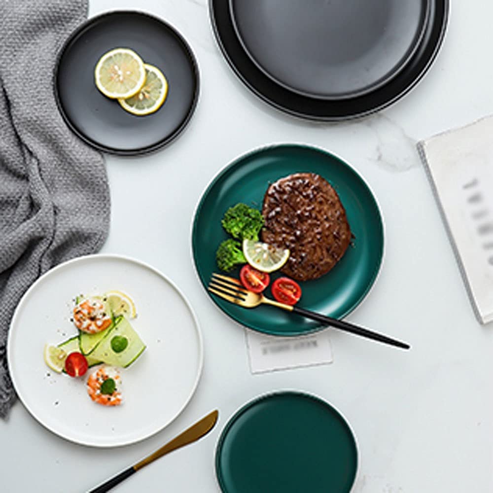 Assiettes rondes en céramique adaptées pour les restaurants, lisses et simples à nettoyer. Dimensions : diamètre 24,5 cm x hauteur 2,9 cm (vert)