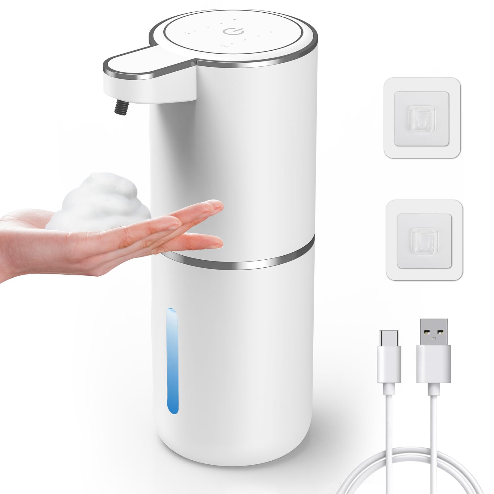 Automatic Soap Dispenser, 380ml Rechargeable Touchless Foam Soap Dispenser Electric Wall Mounted Handheld Dispenser Waterproof for Kitchen and Bathroom