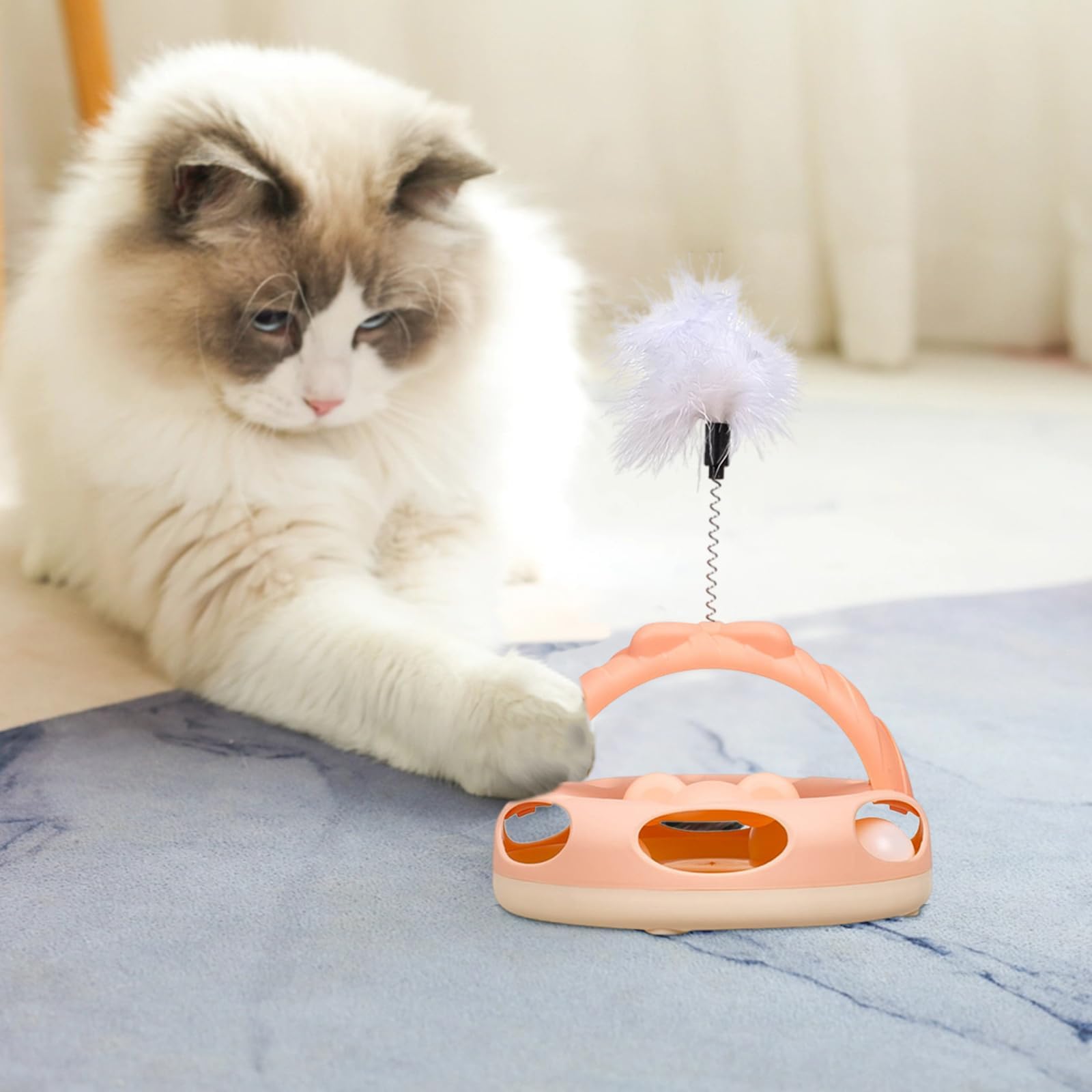 Juguetes para Gatos， Juguete de Pelota giratoria con Rompecabezas for Gatos, Entrenamiento Mental Plumas