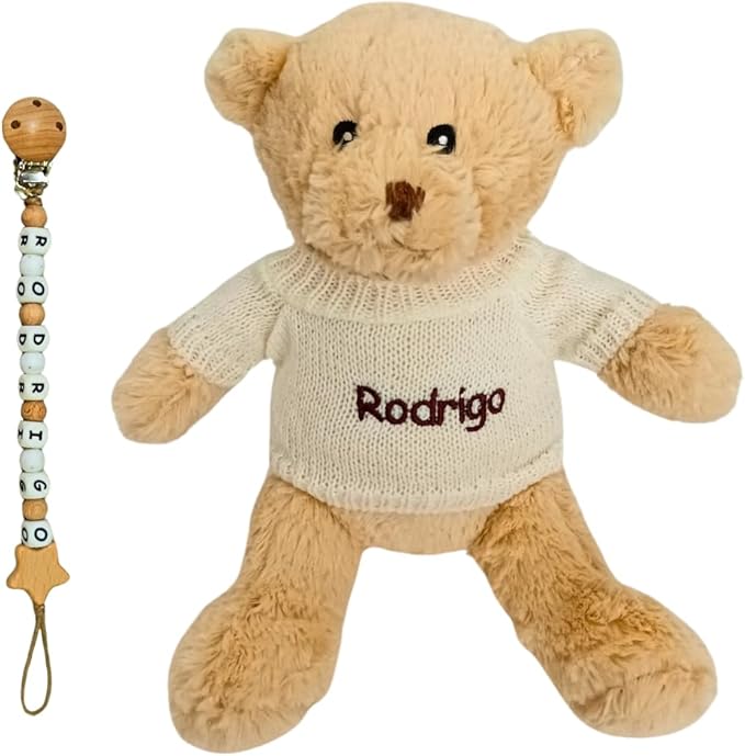 Amazon: Oso de Peluche Personalizado para Bebé Recién Nacido y Chupetero de regalos bautizo