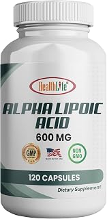 Healthlife Alpha Lipoic Acid (ALA) 600mg Per Serving - 120 Vegetable Capsules - 60 Servings - Non-GMO & Gluten Free